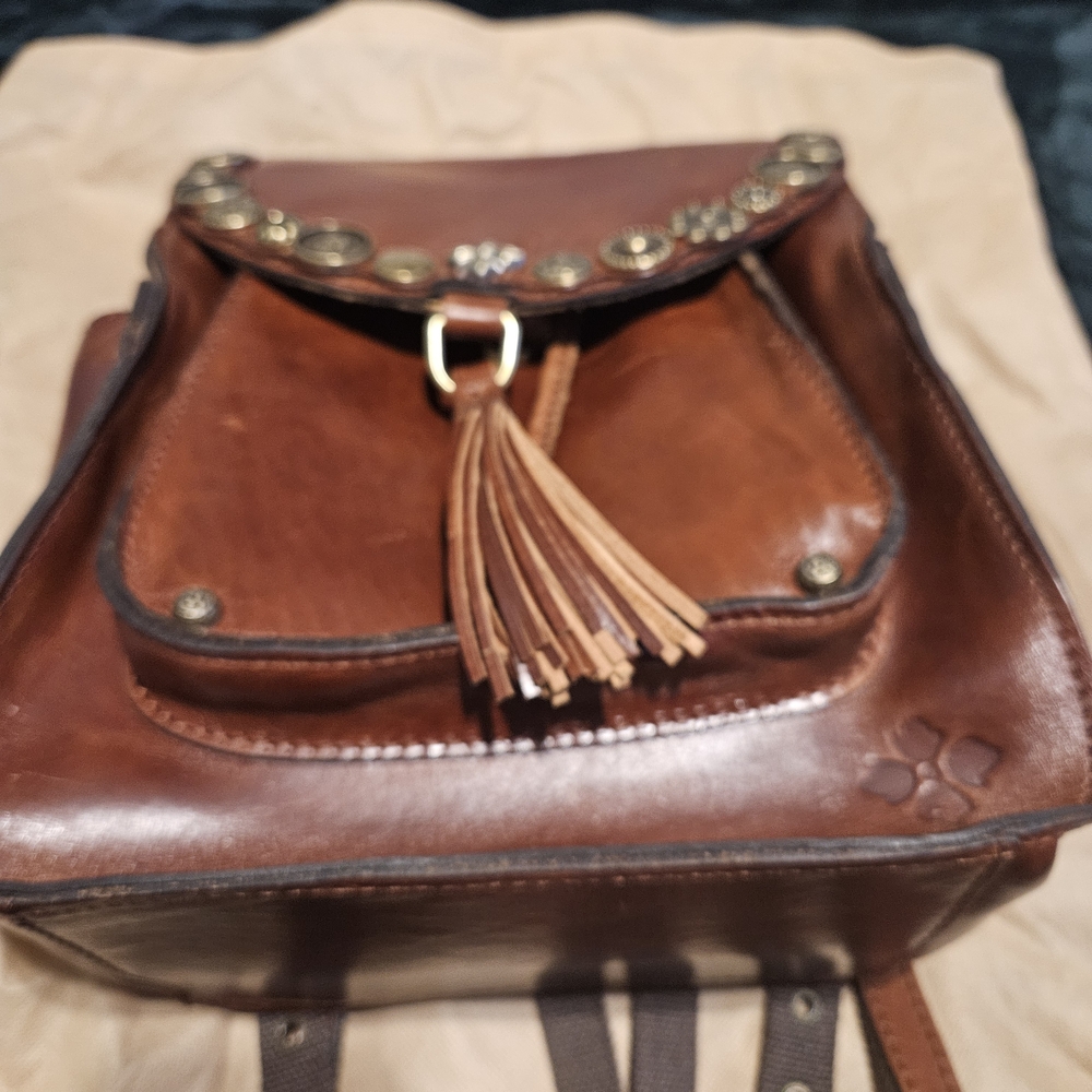 Patricia Nash Brown Leather Backpack with Gold Accents - Picture 7 of 7